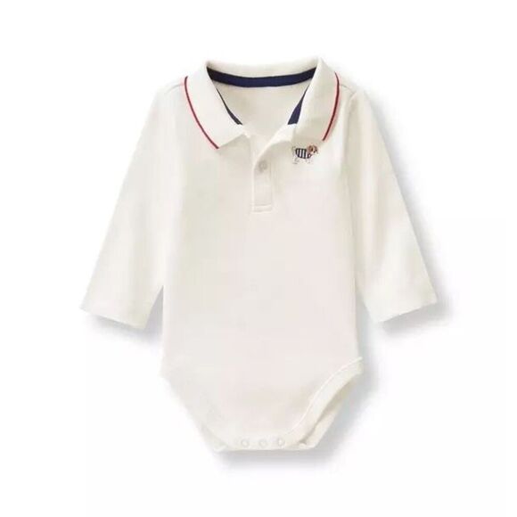 NWOT JANIE + JACK Embroidered Pup Polo Collar Long Sleeve Onesie Newborn Baby - Picture 1 of 8